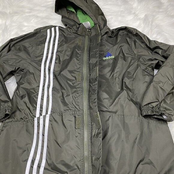 VINTAGE Adidas Jacket Boy's Medium Olive Green 3 Stripe Full Zip 90's Y2K - Picture 5 of 12